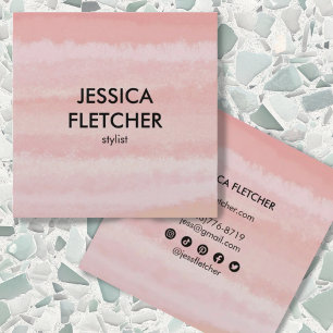 Blush Pink Watercolor Social Media Minimalist Square Business Card