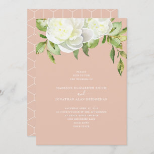 Blush Pink Watercolor Spring Floral Peony Wedding Invitation