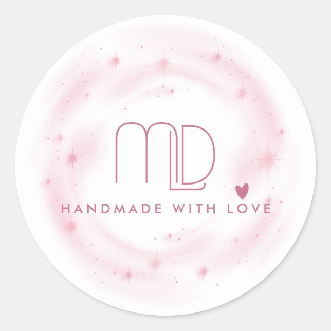 BLUSH PINK WATERCOLOR STAR CIRCLE HOLLOW LOGO CLASSIC ROUND STICKER (Front)