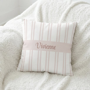 Blush Pink Watercolor Stripes Monogram Name Throw Pillow