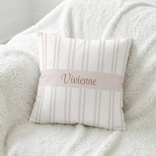 Blush Pink Watercolor Stripes Monogram Name Throw Pillow (Blush Pink Watercolor Stripes Monogram Name Throw Pillow)