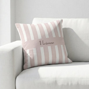 Blush Pink Watercolor Stripes Monogram Name Throw Pillow