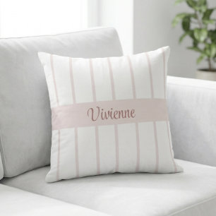 Blush Pink Watercolor Stripes Monogram Name Throw Pillow