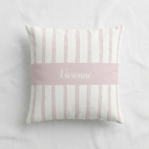 Blush Pink Watercolor Stripes Monogram Name Throw Pillow
