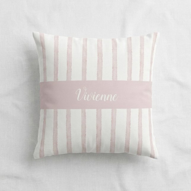 Blush Pink Watercolor Stripes Monogram Name Throw Pillow (Blush Pink Watercolor Stripes Monogram Name Throw Pillow)