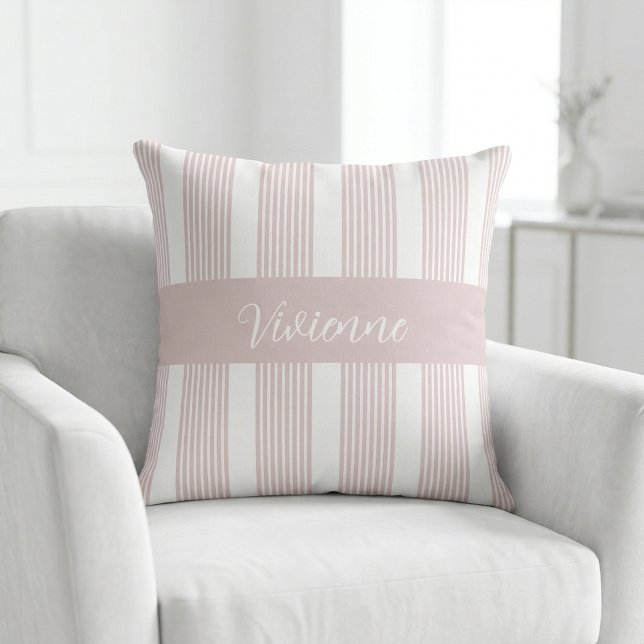 Blush Pink Watercolor Stripes Monogram Name Throw Pillow (Blush Pink Watercolor Stripes Monogram Name Throw Pillow)