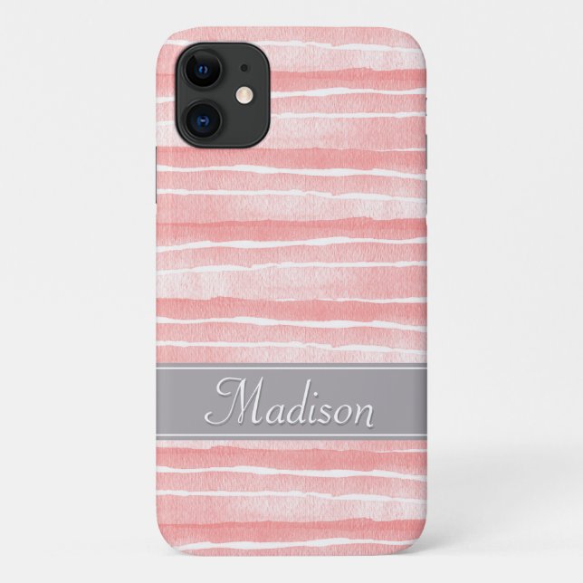 Blush Pink Watercolor Stripes Pattern Case-Mate iPhone Case (Back)