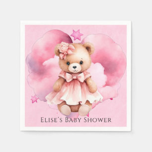 Blush Pink Watercolor Teddy Bear Girl Baby Shower Napkin