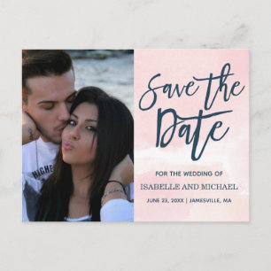 Blush Pink Watercolor Wash Save the Date Photo Announcement Postcard