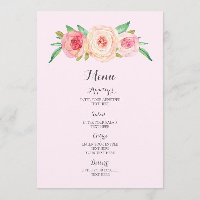 Blush Pink Watercolor Wedding Menu (Front)