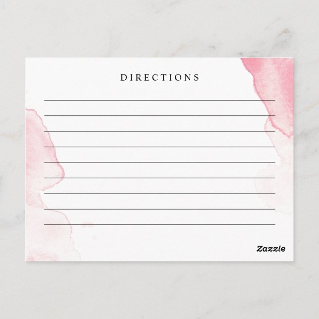 Blush Pink, Watercolor Wedding Recipe Card (Back)