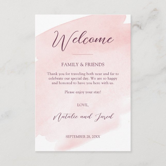 Blush Pink Watercolor Wedding Welcome Thank You Enclosure Card (Front)