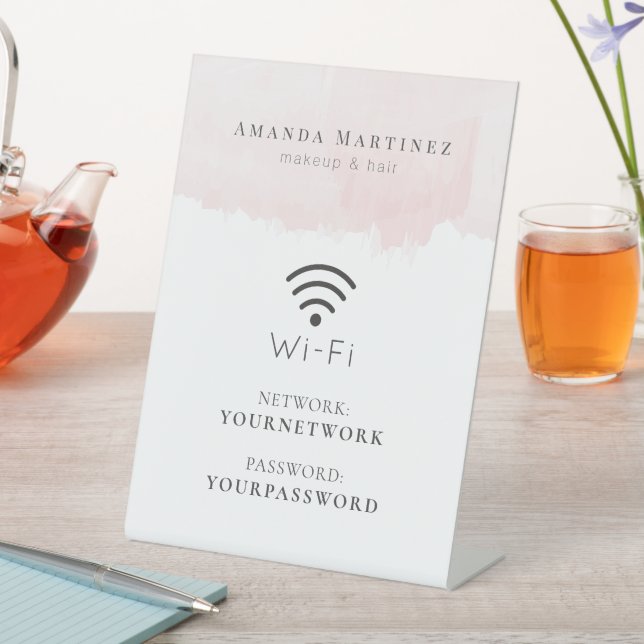 Blush Pink Watercolor Wi-Fi Pedestal Sign (In SItu)