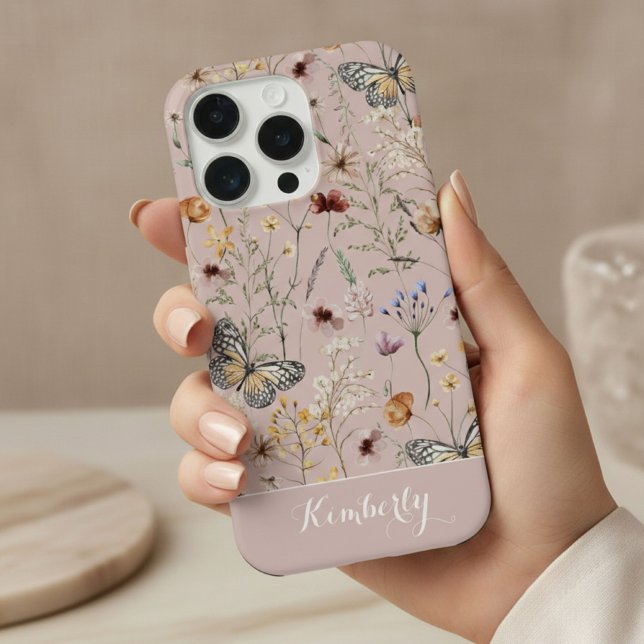 Blush Pink Watercolor Wildflowers Pattern Name  iPhone Case (Creator Uploaded)