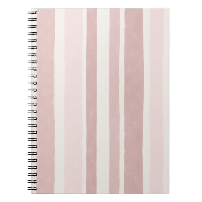 Blush Pink Watercolour Stripe Pattern Minimal Boho Notebook (Front)