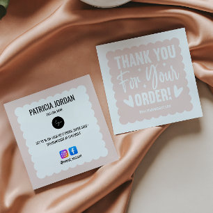 Blush Pink Wave Order Thank you LOGO Social Icon  Square Business Card