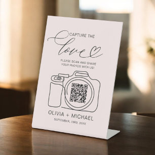 Blush Pink Wedding Capture The Love QR Code Pedestal Sign