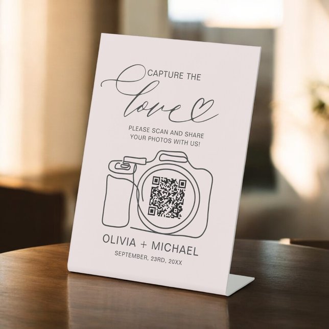 Blush Pink Wedding Capture The Love QR Code  Pedestal Sign (Creator Uploaded)