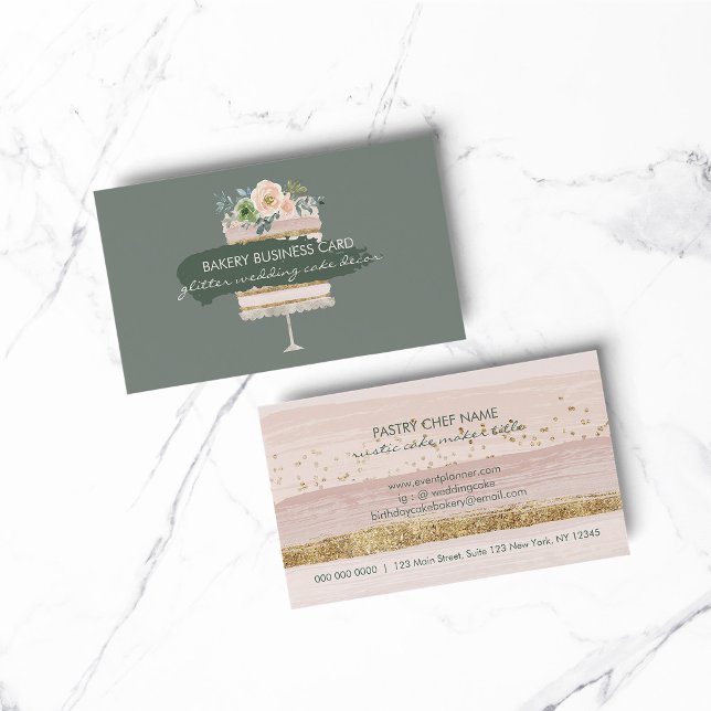 Blush Pink Wedding Celebration Party Cake Bakery Business Card (BAKERY PASTRY CHEF COOK CAKE event planner business)