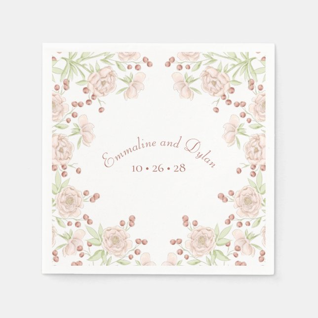 Blush Pink Wedding Floral Napkin (Front)