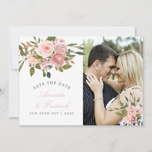 Blush Pink Wedding floral Save the Date (Front)