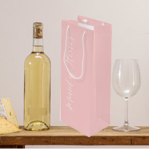 Blush Pink Wedding Maid of Honour Stylized Script Wine Gift Bag