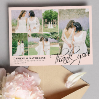 Blush Pink Wedding Photo Collage Script Thank You