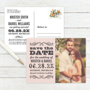 Blush Pink Wedding Photo Save the Date Announcement Postcard