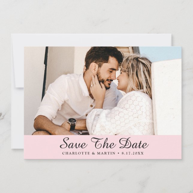 Blush Pink Wedding Photo Save The Date Cards (Front)