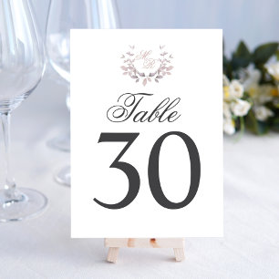 Blush Pink Wedding Table Number Monogram Motif