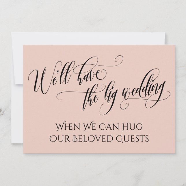 Blush Pink When We Can Hug You Postponed Wedding Invitation (Front)