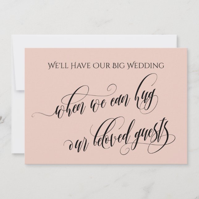 Blush Pink When We Can Hug You Postponed Wedding Invitation (Front)