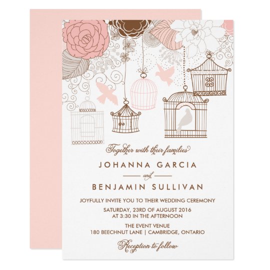 Blush Pink Whimsical Birdcages Wedding Invitation
