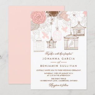 Blush Pink Whimsical Birdcages Wedding Invitation