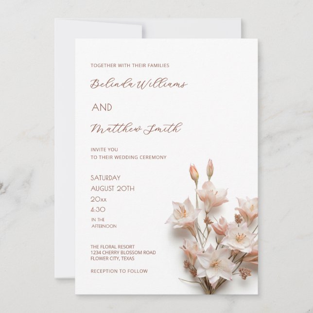 Blush Pink White 3D Flowers  Invitation (Front)