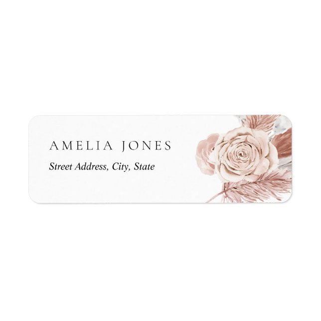 Blush Pink White Boho Flowers Address Label (Front)