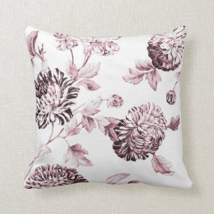 Blush Pink & White Botanical Floral Toile No.2 Throw Pillow