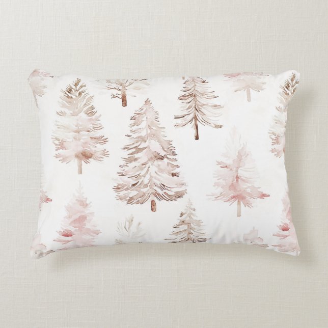 Blush pink white Christmas trees Accent Pillow (Front)