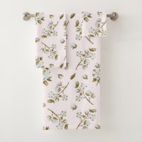 Blush Pink White Cotton Boll Stem Watercolour