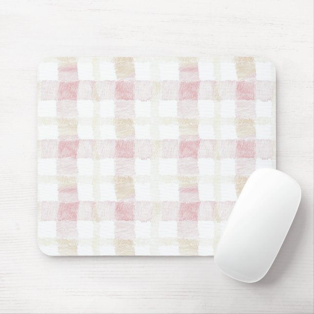 Blush Pink White Cream Plaid Stripes Mouse Pad (With Mouse)
