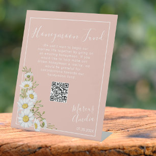 Blush Pink & White Daisies Honeymoon Fund  Pedestal Sign