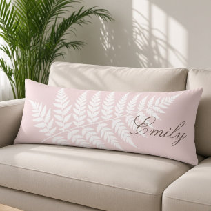 Blush Pink White Fern Elegant Minimalist Body Pillow