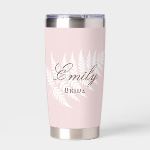 Blush Pink White Fern Elegant Pastel Bridal Insulated Tumbler
