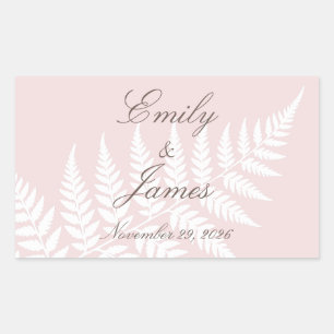 Blush Pink White Fern Elegant Personalized Wedding Sticker