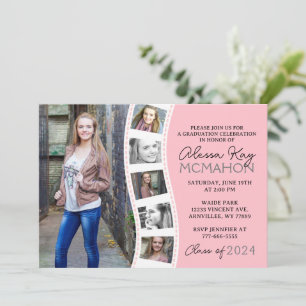 Blush Pink & White Filmstrip 6 Photo Graduation Invitation
