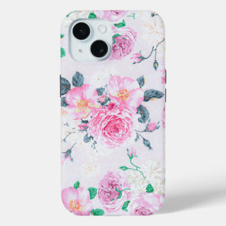 Blush pink  white floral bohemian vintage damask iPhone 15 case