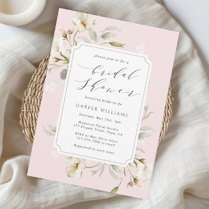 Blush Pink White Floral Bridal Shower  Invitation