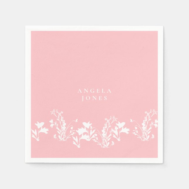 Blush Pink White Floral Custom Bridal Shower Napkin (Front)