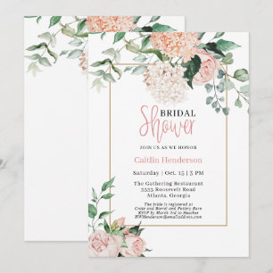 Blush Pink White Floral Hydrangea Bridal Shower Invitation
