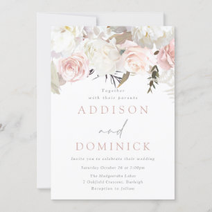 Blush Pink & White Floral Modern Wedding Invitation